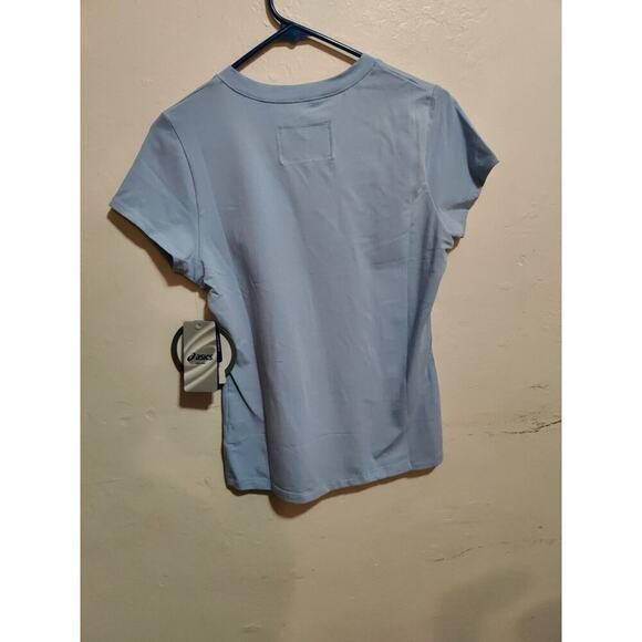 New Asics Women Sky Blue Athletic Top Semi-Fitted Medium Short Sleeve Ecoline - Picture 10 of 16
